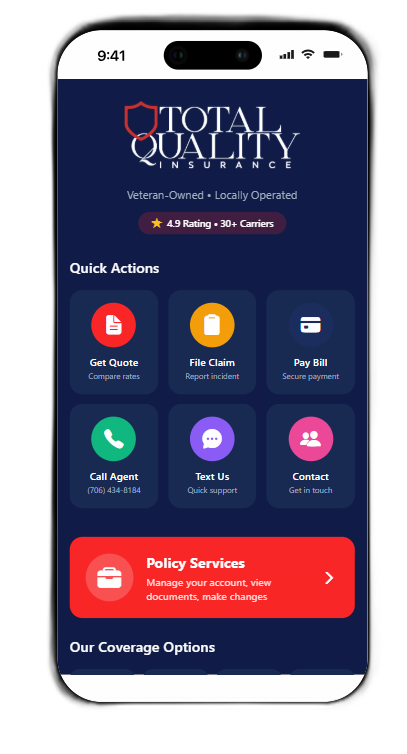 Total Quality Insurance Mobile App - Get quotes, file claims, pay bills and manage policies on your phone